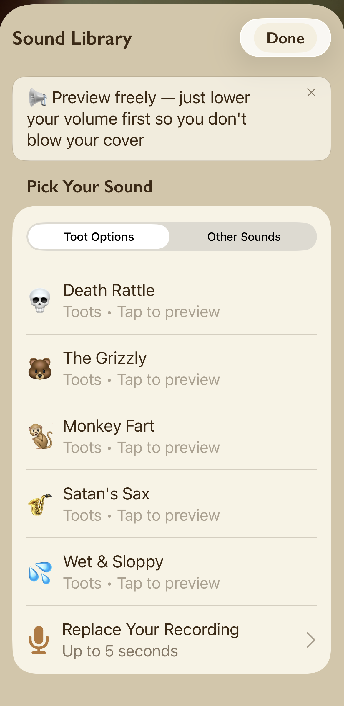 Toot Options sound library, including Replace Your Recording